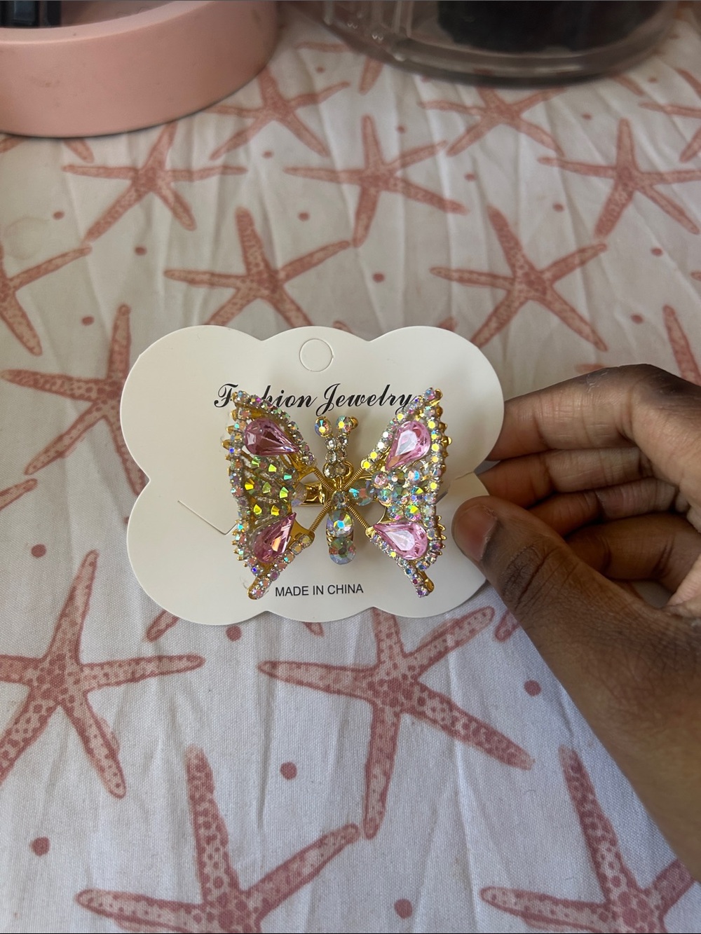 Pink Rhinestone Butterfly Hair Accessories with flutter function - Picture 3 of 3